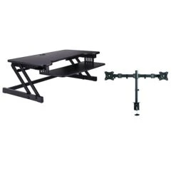 Rocelco 37" Deluxe Adjustable Desk Riser With Dual Monitor Desk Mount, Black (R DADRB-DM2)