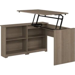 Bush Furniture Cabot 37-42"H Corner Adjustable Standing 3-Position Desk With Shelves, Ash Gray (WC31216)