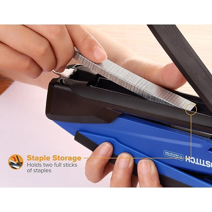 Bostitch InPower Spring-Powered Desktop Stapler, 20-Sheet, Blue/Black (1122) 4 Bostitch InPower Spring-Powered Desktop Stapler, 20-Sheet, Blue/Black (1122) - Image 4
