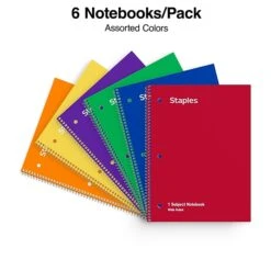 Staples 1-Subject Notebooks, 8" X 10.5", Wide Ruled, 70 Sheets, Assorted Colors, 6/Pack (TR11667) -Office Supplies Shop 0C10075B 0C91 4DBB 8BE8FBD5FCF0F40A sc7