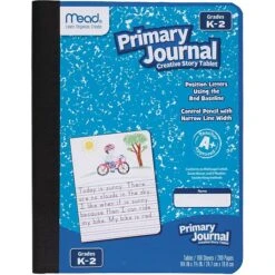 Mead Grades K-2 Primary Journal Composition Notebook, 7.5" X 9.75", Wide Ruled, 100 Sheets, Blue (09956/09554)