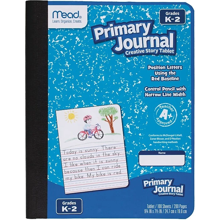 Mead Grades K-2 Primary Journal Composition Notebook, 7.5" X 9.75", Wide Ruled, 100 Sheets, Blue (09956/09554) 1 Mead Grades K-2 Primary Journal Composition Notebook, 7.5" X 9.75", Wide Ruled, 100 Sheets, Blue (09956/09554)