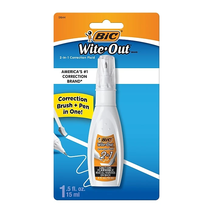 BIC Wite-Out 2-in-1 Correction Fluid, 15 Ml., White (WOPFP11) 1 BIC Wite-Out 2-in-1 Correction Fluid, 15 Ml., White (WOPFP11)