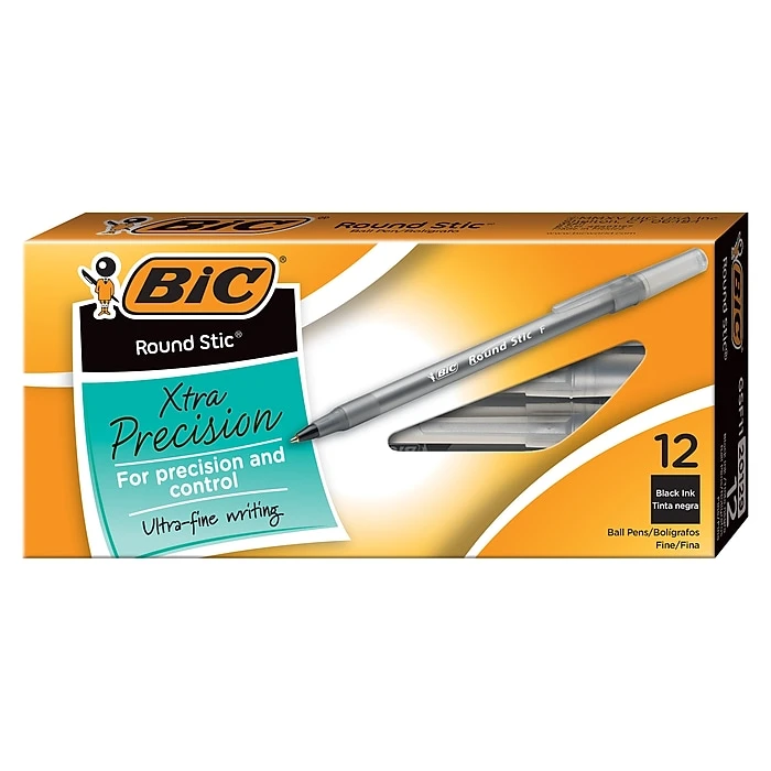 BIC Round Stic Ballpoint Pen, Fine Point, 0.8mm, Black Ink, Dozen (20129/GSF11BK) 1 BIC Round Stic Ballpoint Pen, Fine Point, 0.8mm, Black Ink, Dozen (20129/GSF11BK)