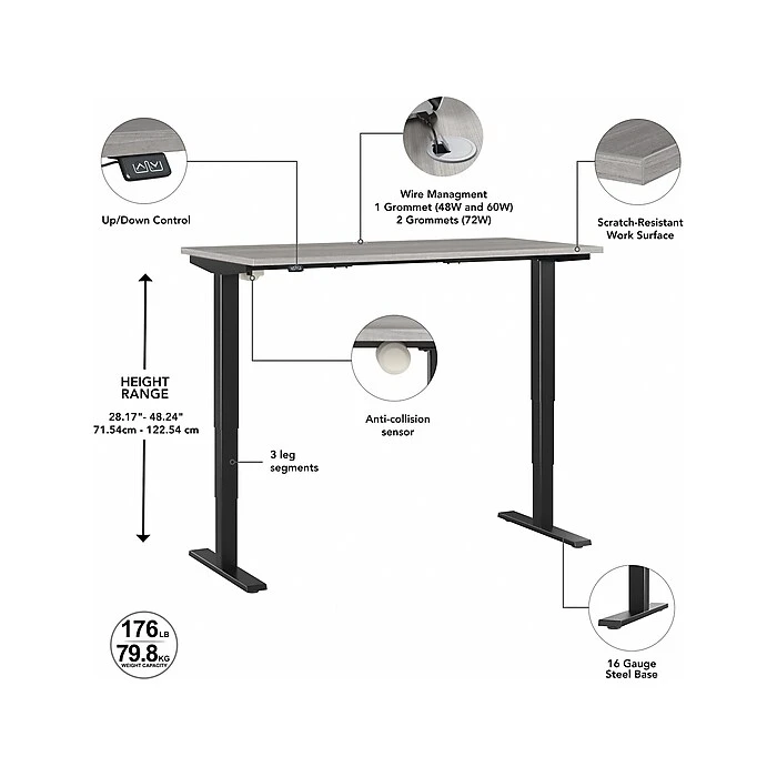 Bush Business Furniture Move 40 28"-48"H Electric Adjustable Standing Desk, Platinum Gray/Black (M4S4824PGBK) 3 Bush Business Furniture Move 40 28"-48"H Electric Adjustable Standing Desk, Platinum Gray/Black (M4S4824PGBK) - Image 3