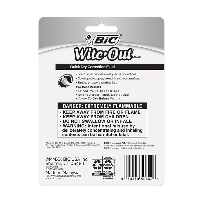 BIC Wite-Out Quick Dry Correction Fluid, 20 Ml., White, 2/Pack (WOFQDP24-A-WHI) 6 BIC Wite-Out Quick Dry Correction Fluid, 20 Ml., White, 2/Pack (WOFQDP24-A-WHI) - Image 6