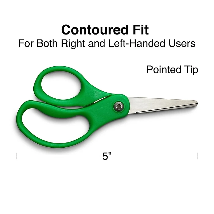 Staples 5" Kids Pointed Tip Stainless Steel Scissors, Straight Handle, Right & Left Handed, 2/Pack (TR55054) 2 Staples 5" Kids Pointed Tip Stainless Steel Scissors, Straight Handle, Right & Left Handed, 2/Pack (TR55054) - Image 2
