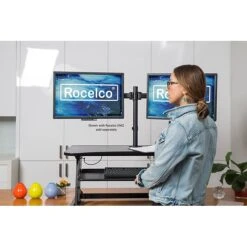 Rocelco 37"W Deluxe Adjustable Desk Riser With Energizing Anti-Fatique Mat (R DADRB-MAFM) -Office Supplies Shop 199E1BFF D472 4CBB B568AAE46E5CE54A sc7