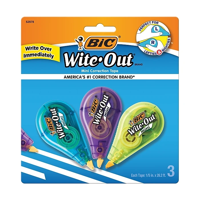 BIC Wite-Out Mini Correction Tape, White, 3/Pack (WOTMP31-WHI) 1 BIC Wite-Out Mini Correction Tape, White, 3/Pack (WOTMP31-WHI)