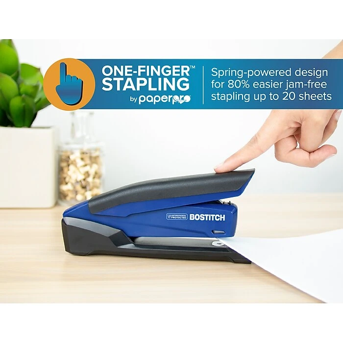 Bostitch InPower Spring-Powered Desktop Stapler, 20-Sheet, Blue/Black (1122) 2 Bostitch InPower Spring-Powered Desktop Stapler, 20-Sheet, Blue/Black (1122) - Image 2