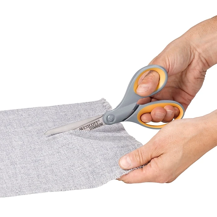 Westcott Titanium Bonded 8" Titanium Multi-Purpose/Heavy Duty Scissor, Pointed Tip, Gray/Yellow, 3/Pack (17532) 5 Westcott Titanium Bonded 8" Titanium Multi-Purpose/Heavy Duty Scissor, Pointed Tip, Gray/Yellow, 3/Pack (17532) - Image 5