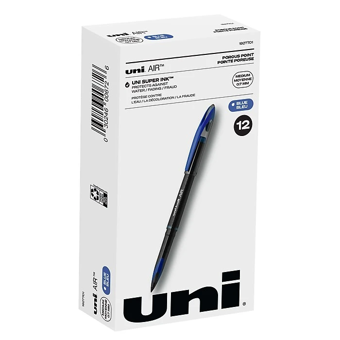 Uni-ball Uni AIR Porous Point Pens, Medium Point, 0.7mm, Blue Ink, 12/Pack (1927701) 1 Uni-ball Uni AIR Porous Point Pens, Medium Point, 0.7mm, Blue Ink, 12/Pack (1927701)