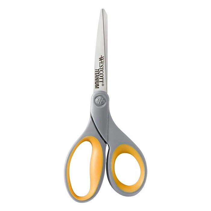 Westcott Titanium Bonded 8" Titanium Multi-Purpose/Heavy Duty Scissor, Pointed Tip, Gray/Yellow, 3/Pack (17532) 1 Westcott Titanium Bonded 8" Titanium Multi-Purpose/Heavy Duty Scissor, Pointed Tip, Gray/Yellow, 3/Pack (17532)