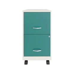 Space Solutions SOHO Smart File 2-Drawer File Cabinet, Letter Size, Lockable, 18"D, Pearl White/Teal (25333)