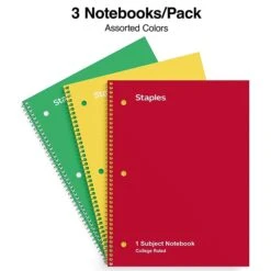 Staples 1-Subject Notebook, 8" X 10.5", College Ruled, 70 Sheets, Assorted Colors, 3/Pack (TR58375) 7 Staples 1-Subject Notebook, 8" X 10.5", College Ruled, 70 Sheets, Assorted Colors, 3/Pack (TR58375) -Office Supplies Shop 4760EF93 DE7D 4AAC 9BC0254808D83428 sc7