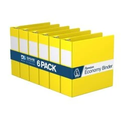 Davis Group Premium Economy 3" 3-Ring Non-View Binder, Yellow, 6/Pack (2305-05-06)