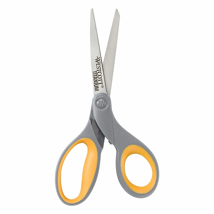 Westcott Titanium Bonded 8" Titanium Multi-Purpose/Heavy Duty Scissor, Pointed Tip, Gray/Yellow, 3/Pack (17532) 2 Westcott Titanium Bonded 8" Titanium Multi-Purpose/Heavy Duty Scissor, Pointed Tip, Gray/Yellow, 3/Pack (17532) - Image 2