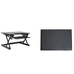 Rocelco 32" Ergonomic Adjustable Desk Riser With Energizing Anti-Fatique Mat (R EADRB-MAFM)