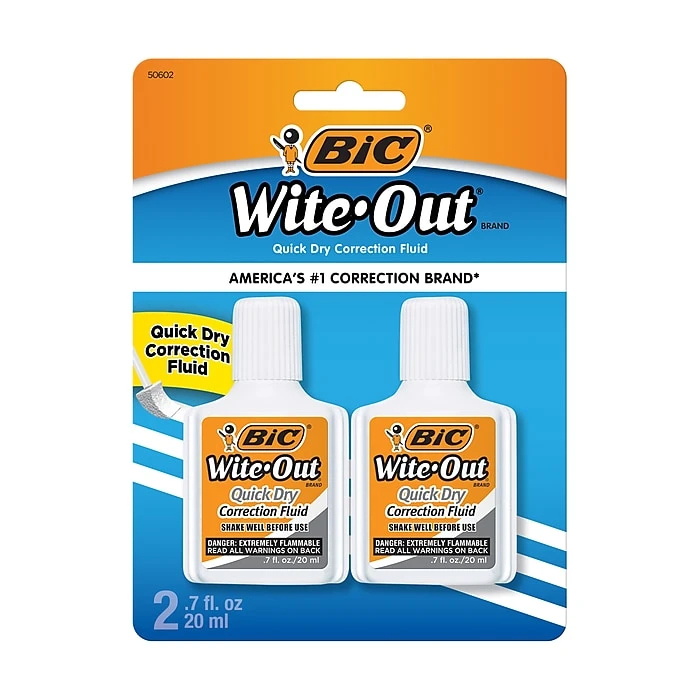 BIC Wite-Out Quick Dry Correction Fluid, 20 Ml., White, 2/Pack (WOFQDP24-A-WHI) 1 BIC Wite-Out Quick Dry Correction Fluid, 20 Ml., White, 2/Pack (WOFQDP24-A-WHI)