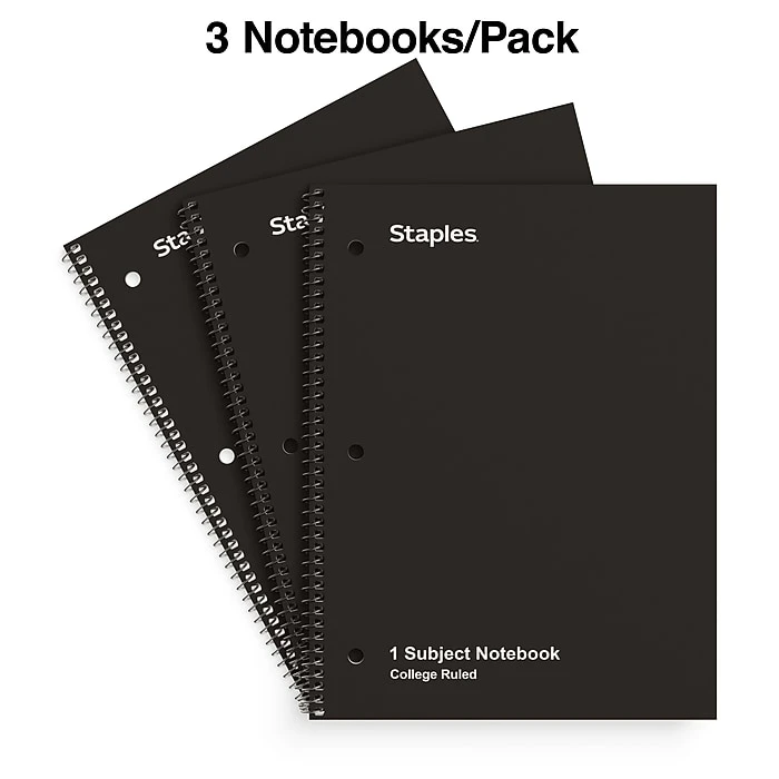 Staples 1-Subject Notebook, 8.5" X 10.5", College Ruled, 70 Sheets, Black, 3/Pack (TR58373) 3 Staples 1-Subject Notebook, 8.5" X 10.5", College Ruled, 70 Sheets, Black, 3/Pack (TR58373) - Image 3