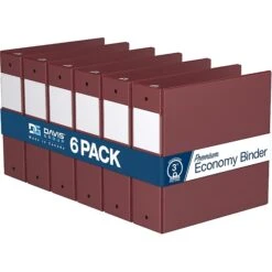 Davis Group Premium Economy 3" 3-Ring Non-View Binder, Burgundy, 6/Pack (2314-08-06)