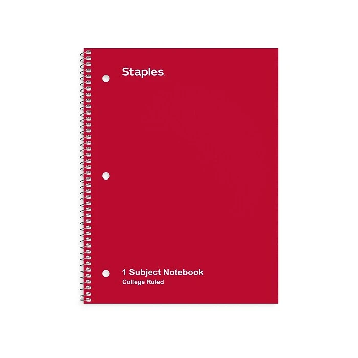 Staples 1-Subject Notebook, 8" X 10.5", College Ruled, 70 Sheets, Assorted Colors, 3/Pack (TR58375) 1 Staples 1-Subject Notebook, 8" X 10.5", College Ruled, 70 Sheets, Assorted Colors, 3/Pack (TR58375)