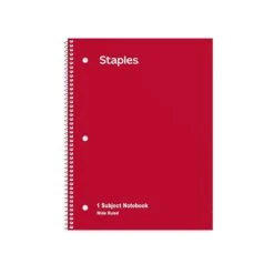 Staples 1-Subject Notebooks, 8" X 10.5", Wide Ruled, 70 Sheets, Assorted Colors, 6/Pack (TR11667)