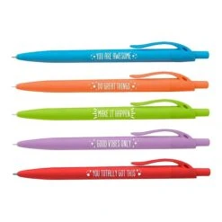 Baudville Bright Days Retractable Ballpoint Pens, Medium Point, Black Ink, 5/Pack (71761)