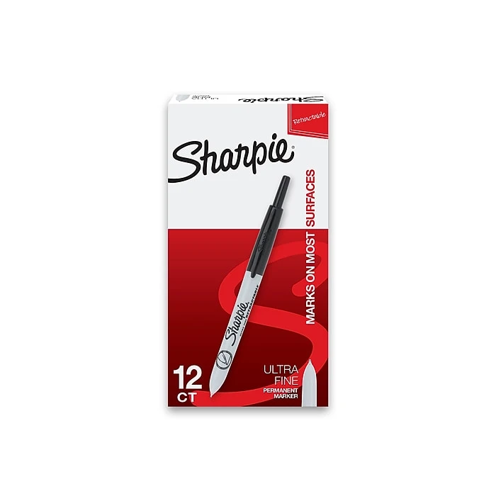 Sharpie Retractable Permanent Markers, Ultra Fine Tip, Black, 12/Pack (1735790) 1 Sharpie Retractable Permanent Markers, Ultra Fine Tip, Black, 12/Pack (1735790)