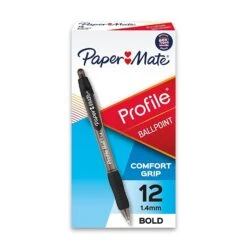 Paper Mate Profile Retractable Ballpoint Pen, Bold Point, Black Ink, Dozen (89465)