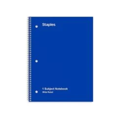 Staples 1-Subject Notebook, 8" X 10.5", Wide Ruled, 70 Sheets, Blue (TR24003)
