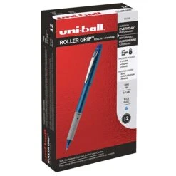 Uni-ball Uniball Roller Grip Rollerball Pens, Fine Point, 0.7mm, Blue Ink, Dozen (60709)