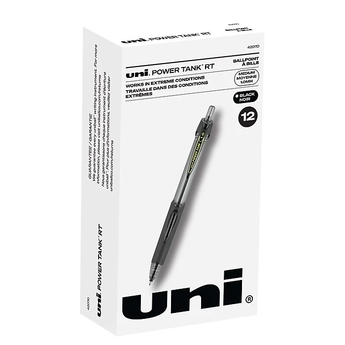 Uni-ball Uni Power Tank RT Ballpoint Pens, Medium Point, 1.0mm, Black Ink, 12/Pack (42070) 1 Uni-ball Uni Power Tank RT Ballpoint Pens, Medium Point, 1.0mm, Black Ink, 12/Pack (42070)