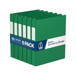 Davis Group Premium Economy 1" 3-Ring Non-View Binder, Green, 6/Pack (2301-04-06)