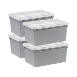 Iris Plastic File Box With Split Lid, Letter Size, Gray, 4/Pack (500167)