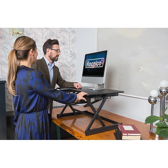 Rocelco 32" Ergonomic Adjustable Desk Riser, Black (R EADRB2) 4 Rocelco 32" Ergonomic Adjustable Desk Riser, Black (R EADRB2) - Image 4