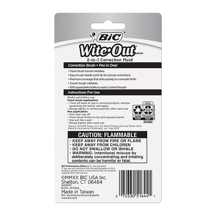 BIC Wite-Out 2-in-1 Correction Fluid, 15 Ml., White (WOPFP11) 3 BIC Wite-Out 2-in-1 Correction Fluid, 15 Ml., White (WOPFP11) - Image 3