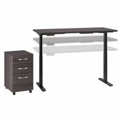 Bush Business Furniture Move 60 Series 27''-47'' Adjustable Standing Desk W/ Storage, Storm Gray/Black Powder Coat (M6S005SGSU)