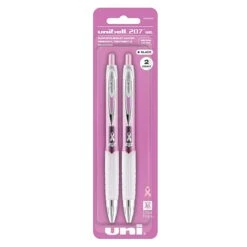 Uni-ball Uniball 207 Pink Ribbon Retractable Gel Pens, Medium Point, 0.7mm, Black, 2/Pack (1745148)