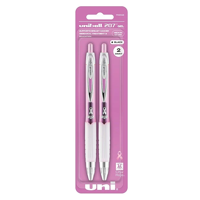 Uni-ball Uniball 207 Pink Ribbon Retractable Gel Pens, Medium Point, 0.7mm, Black, 2/Pack (1745148) 1 Uni-ball Uniball 207 Pink Ribbon Retractable Gel Pens, Medium Point, 0.7mm, Black, 2/Pack (1745148)