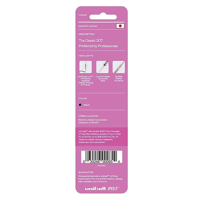 Uni-ball Uniball 207 Pink Ribbon Retractable Gel Pens, Medium Point, 0.7mm, Black, 2/Pack (1745148) 4 Uni-ball Uniball 207 Pink Ribbon Retractable Gel Pens, Medium Point, 0.7mm, Black, 2/Pack (1745148) - Image 4