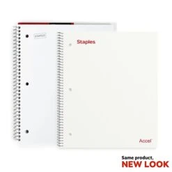 Staples Accel 1-Subject Notebook, 8.5" X 11", College Ruled, 100 Sheets, White (25539M)
