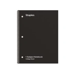 Staples 1-Subject Notebook, 8.5" X 10.5", College Ruled, 70 Sheets, Black, 3/Pack (TR58373)