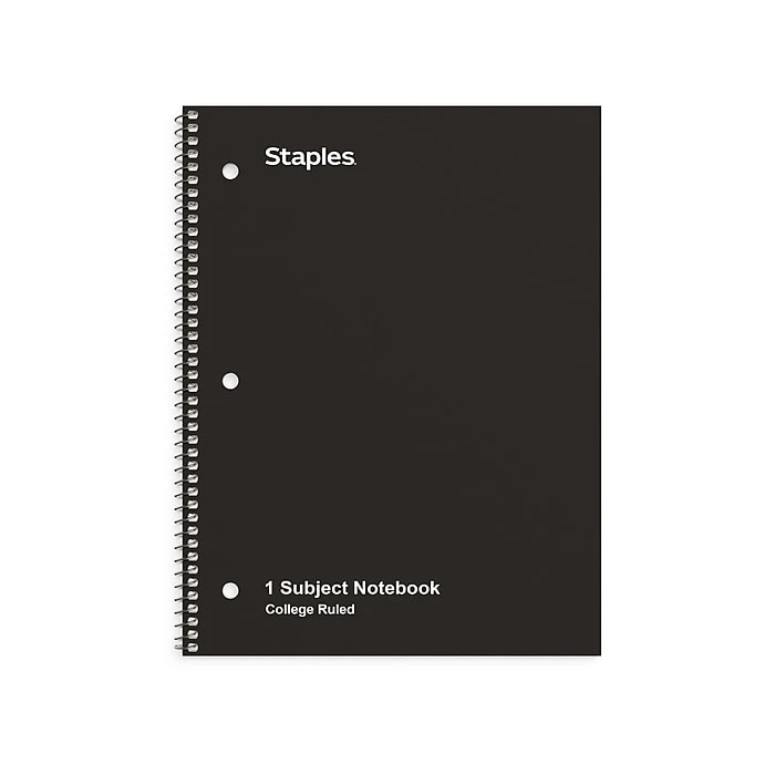 Staples 1-Subject Notebook, 8.5" X 10.5", College Ruled, 70 Sheets, Black, 3/Pack (TR58373) 1 Staples 1-Subject Notebook, 8.5" X 10.5", College Ruled, 70 Sheets, Black, 3/Pack (TR58373)