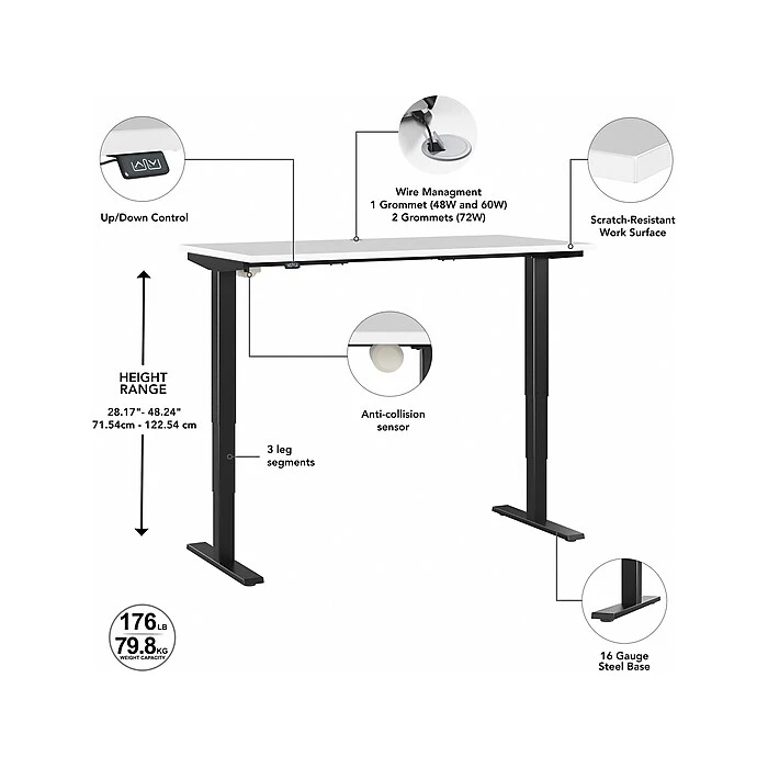 Bush Business Furniture Move 40 28"-48"H Electric Adjustable Standing Desk, White/Black (M4S4824WHBK) 3 Bush Business Furniture Move 40 28"-48"H Electric Adjustable Standing Desk, White/Black (M4S4824WHBK) - Image 3