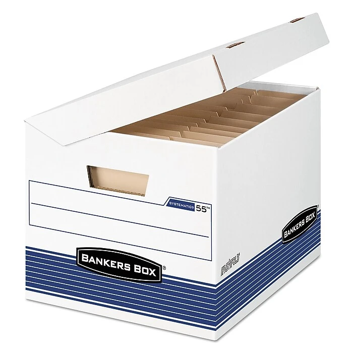 Bankers Box Systematic Medium-Duty FastFold File Storage Boxes, Flip-Top Lid, Letter/Legal Size, White/Blue, 12/Ct (0005502) 2 Bankers Box Systematic Medium-Duty FastFold File Storage Boxes, Flip-Top Lid, Letter/Legal Size, White/Blue, 12/Ct (0005502) - Image 2