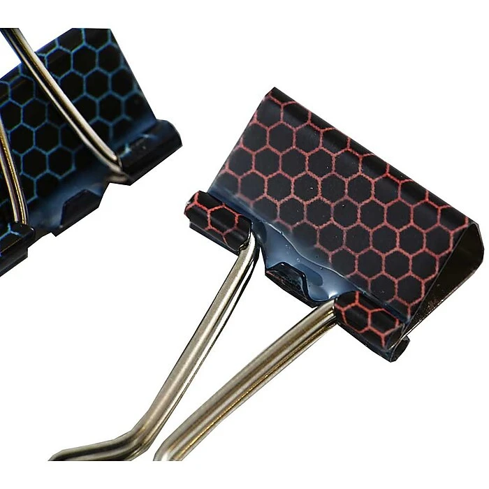 JAM Paper® Colorful Binder Clips, Small, 3/4 Inch, Black Binderclips With Peach And Blue Honeycomb Design, 10/Pack (336128759) 2 JAM Paper® Colorful Binder Clips, Small, 3/4 Inch, Black Binderclips With Peach And Blue Honeycomb Design, 10/Pack (336128759) - Image 2
