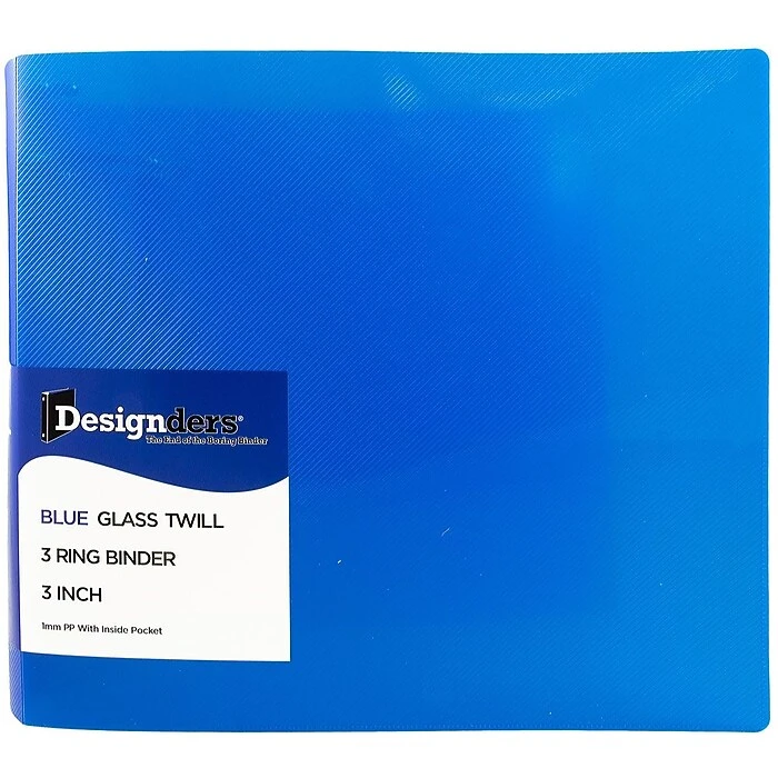 JAM Paper Designders 3" 3-Ring Flexible Poly Binder, Blue Glass Twill (821T3BU) 2 JAM Paper Designders 3" 3-Ring Flexible Poly Binder, Blue Glass Twill (821T3BU) - Image 2