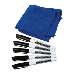 Teacher Created Resources Dry Erase Pens & Microfiber Towels, Black Ink, 5 Pens And Towels Per Set (TCR77268)