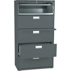 HON® Brigade 600 Series Lateral File Cabinet, A4/Legal/Letter, 5-Drawer, Charcoal, 19 1/4"D (685LS)